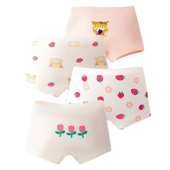 CYRBOKO Girls Boxer Shorts, 4 Pieces Soft Cotton Elastic Waist Underwear for Girls White Size 7-9 T
