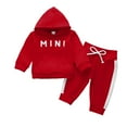 thumbnail image 1 of CYRBOKO Girls Boys Outfit Sets with Pocket, Elastic Waist Hooded Long Sleeve Two-piece Cotton Sweatsuits Red Size 6-7 T, 1 of 6