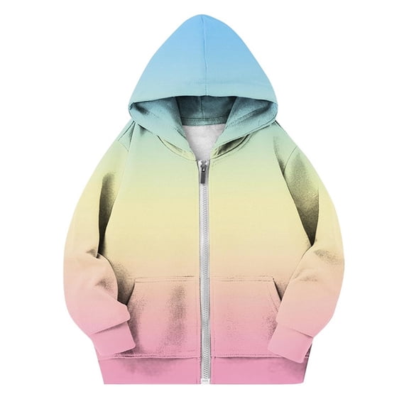 CYRBOKO Girls Boys Sweatshirts with Zipper, Gradient Lightweight Fall/Winter Long Sleeve Kids Hooded Jackets Yellow Size 11-12 T