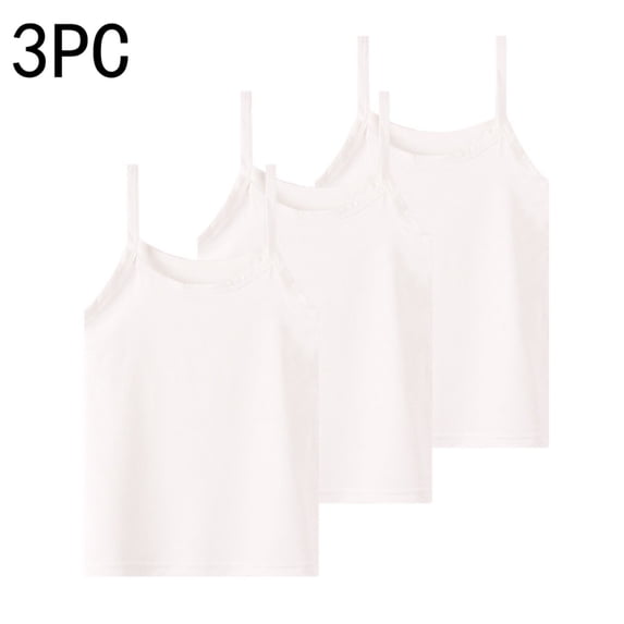 CYRBOKO Girls Camisole Tank Tops, Sleeveless Knit Cotton 3 Pack Soft Kids Undershirt Tees White Size 3-4 T