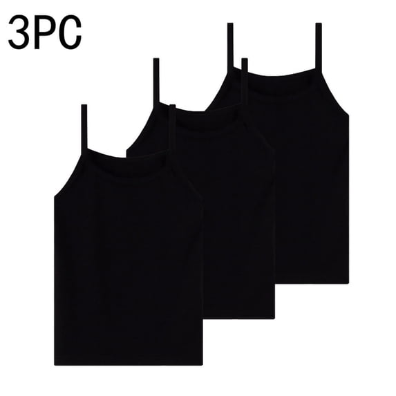 CYRBOKO Girls Camisole Tank Tops, Sleeveless Soft Knit Cotton 3 Pack Kids Undershirt Tees Black Size 2-3 T