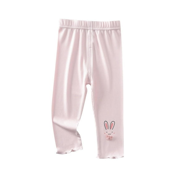 CYRBOKO Girls Capri Leggings, Cotton Elastic Waist Running Summer Tight Pants Pink Size 5-6 T
