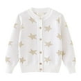 thumbnail image 1 of CYRBOKO Girls Cardigan Sweaters, Cotton Crewneck Long Sleeve Knit Winter Tops White Size 5-6 T, 1 of 8