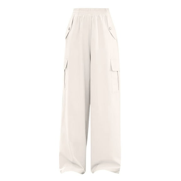 CYRBOKO Girls Cargo Pants 2025, Athletic Cotton Elastic Waist Loose Wide Leg Pants Khaki Size 10-12 T