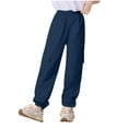 thumbnail image 1 of CYRBOKO Girls Cargo Pants 2025, Elastic Waist Loose Holiday Casual Running Pants Navy Size 7-8 T, 1 of 3