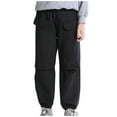 thumbnail image 1 of CYRBOKO Girls Cargo Pants, Casual Loose Elastic Waist Athletic Pants Black Size 9-10 T, 1 of 7