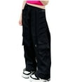 thumbnail image 1 of CYRBOKO Girls Cargo Pants, Casual Cotton Drawstring Loose Jogger Pants Black Size 10-11 T, 1 of 3