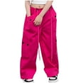 thumbnail image 1 of CYRBOKO Girls Cargo Pants, Cotton Casual Loose Drawstring Jogger Pants Hot Pink Size 7-8 T, 1 of 5