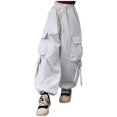 thumbnail image 1 of CYRBOKO Girls Cargo Pants, Drawstring Cotton Loose Athletic Wide-leg Pants Khaki Size 5-6 T, 1 of 4