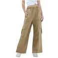 thumbnail image 1 of CYRBOKO Girls Cargo Pants, Elastic Waist Holiday Casual Loose Wide Leg Pants Khaki Size 9-10 T, 1 of 7