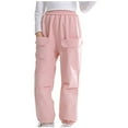 thumbnail image 1 of CYRBOKO Girls Cargo Pants, Loose Casual Elastic Waist Athletic Pants Pink Size 14-16 T, 1 of 7