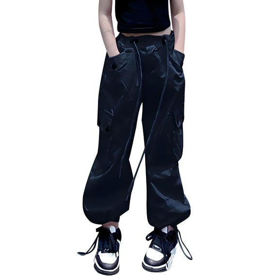 CYRBOKO Girls Cargo Pants, Loose Drawstring Cotton Casual Jogger Pants Hot Pink Size 14-16 T