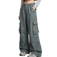 thumbnail image 1 of CYRBOKO Girls Cargo Pants Size 14-16 with Pockets, Loose Fit Casual Elastic Waist Outdoor Wide Leg Pants Green, 1 of 5