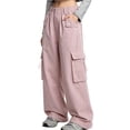 thumbnail image 1 of CYRBOKO Girls Cargo Pants with Pockets, Casual Loose Fit Outdoor Elastic Waist Wide Leg Pants Pink Size 14-15 T, 1 of 7