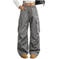 thumbnail image 1 of CYRBOKO Girls Cargo Pants with Pockets, Drawstring Loose Fit Casual Elastic Waist Wide Leg Pants Gray Size 14-15 T, 1 of 5