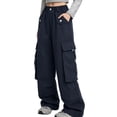 thumbnail image 1 of CYRBOKO Girls Cargo Pants with Pockets, Outdoor Elastic Waist Casual Loose Fit Wide Leg Pants Black Size 7-8 T, 1 of 5