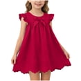 thumbnail image 1 of CYRBOKO Girls Casual Dresses, A-line Holiday Cotton Flutter Sleeve Summer Dresses Wine Size 6-9 Months, 1 of 6