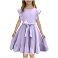 thumbnail image 1 of CYRBOKO Girls Casual Dresses, Flutter Sleeve Princess A-line Summer Midi Dresses Purple Size 12-13 T, 1 of 8