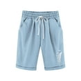 thumbnail image 1 of CYRBOKO Girls Casual Shorts, Casual Elastic Waist Drawstring Knee-Length Summer Shorts Blue Size 9-10 T, 1 of 5