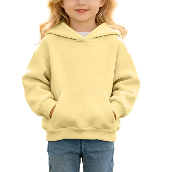 CYRBOKO Girls Cotton Hoodies Size 6, Soft Casual Cute Long Sleeve Pullover Sweatshirt Yellow