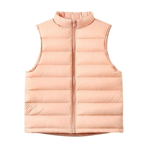 CYRBOKO Girls' Cotton Puffer Vests, Lightweight Full Zip Thermal Sleeveless Winter Clothing Pink Size 15-16 T