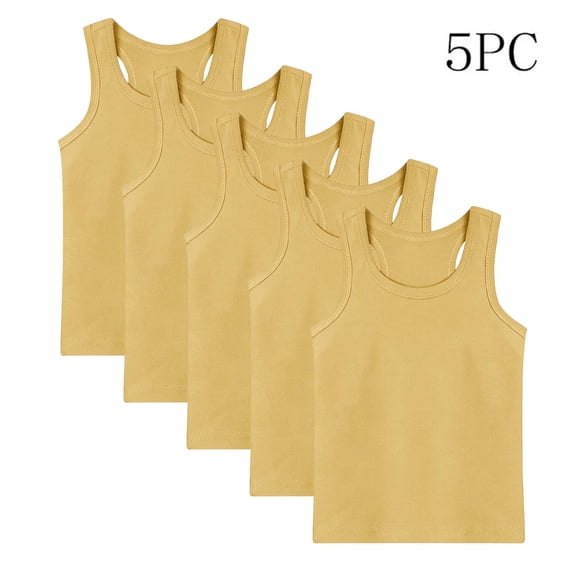 CYRBOKO Girls Cotton Tank Tops, Soft Sleeveless 5 Pack Summer Kids Basic Undershirts Yellow Size 6-7 T