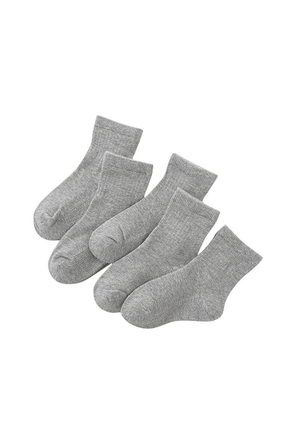Girls Crew Socks, Breathable 5 Pairs Cotton Soft Athletic Socks Gray Size 9-12 T