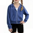 thumbnail image 1 of CYRBOKO Girls Cropped Sweatshirts, Athletic Full Zip Hooded Long Sleeve Outerwear with Pockets Blue Size 9-10 T, 1 of 9