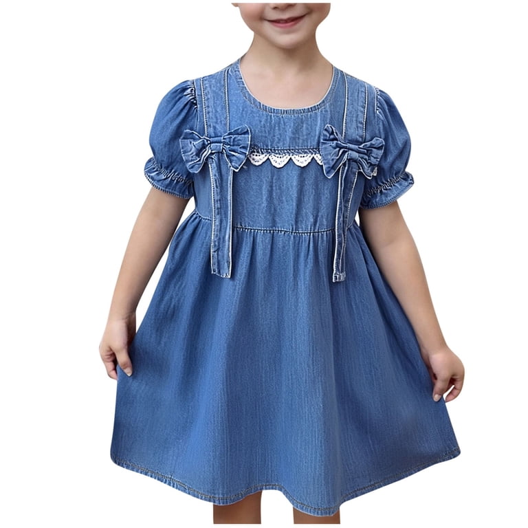 CYRBOKO Girls Denim Dresses, Casual Short Sleeve A-line Summer Dresses Blue  Size 7-8 T - Walmart.com