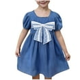 thumbnail image 1 of CYRBOKO Girls Denim Dresses, Casual Lightweight A-line Short Sleeve Summer Dresses Blue Size 8-9 T, 1 of 5