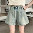 thumbnail image 1 of CYRBOKO Girls Denim Shorts, Casual Summer Solid Color Elastic Waist Jean Shorts Light Blue Size 14-16 T, 1 of 4
