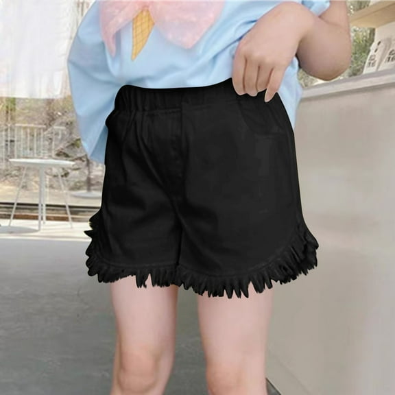 CYRBOKO Girls Denim Shorts, Casual Summer Solid Color Jean Shorts Black Size 6 T