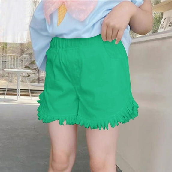 CYRBOKO Girls Denim Shorts, Solid Color Summer Casual Jean Shorts Green Size 8-9 T