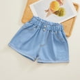 thumbnail image 1 of CYRBOKO Girls Denim Shorts, Elastic Waist 2025 Summer Loose Shorts with Pocket Blue Size 6-7 T, 1 of 7