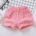 thumbnail image 1 of CYRBOKO Girls Denim Shorts, Summer Elastic Waistband Ripped Stretch Jean Short Pink Size 10-12T, 1 of 4