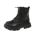 thumbnail image 1 of CYRBOKO Girls Fall Riding Boots, Side Zip Lace Up Soft Sole Non-Slip Mid Calf Booties Black Size 1 (Big Kids), 1 of 9