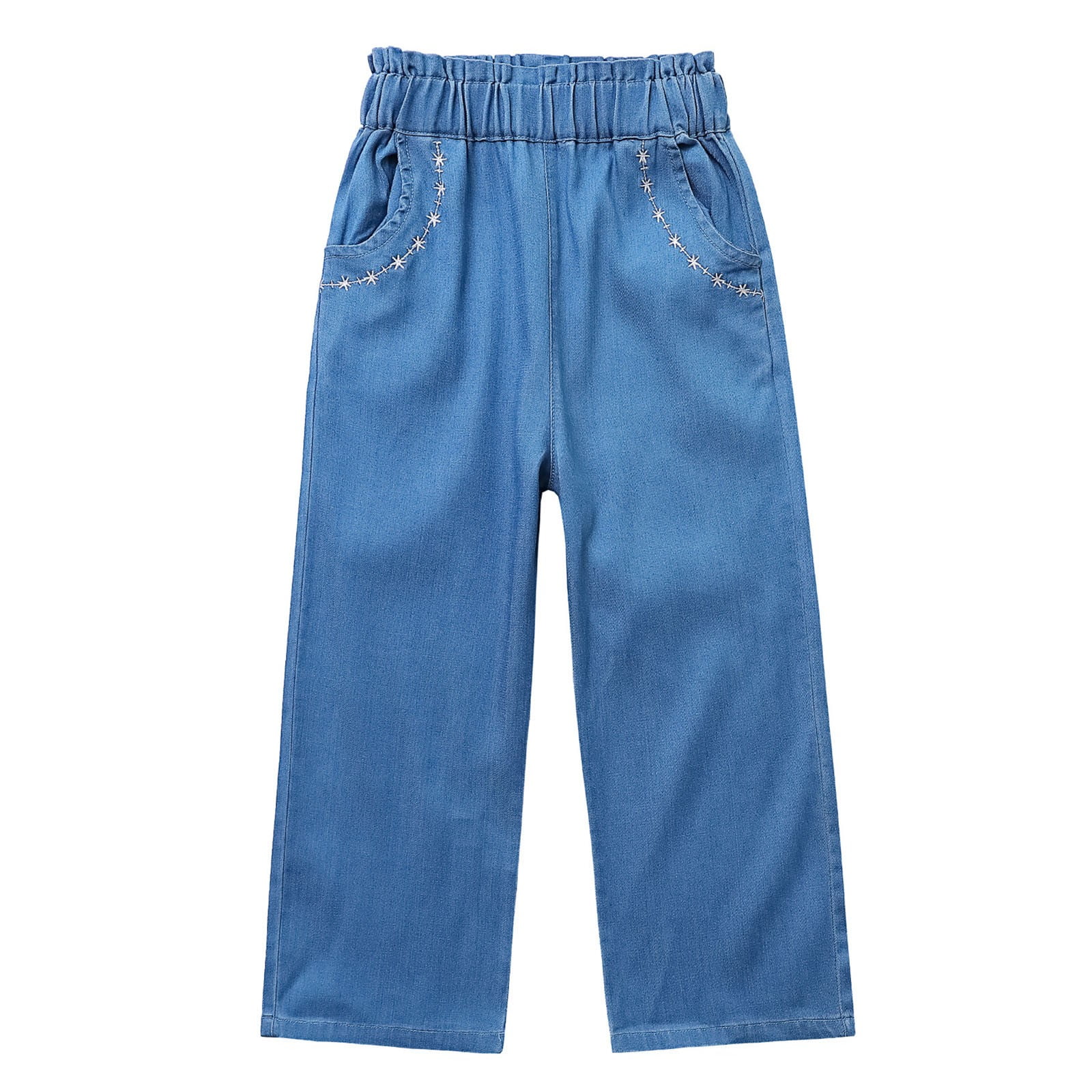 Girls Casual Plain Jeans Shorts Fixed Waist - L.Blue main image 1