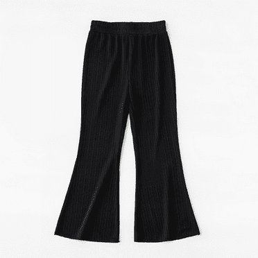 CYRBOKO Girls Flare Leggings, Cotton Stretch Elastic Waist Stretch Long Pants Black Size 14-15 T