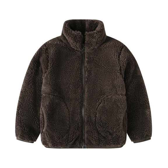 CYRBOKO Girls Fleece Jackets, Lightweight Thermal Long Sleeve Full-Zip Winter Outerwear Brown Size 10-11 T
