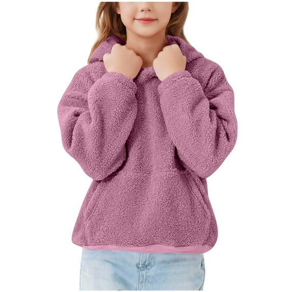 CYRBOKO Girls Fleece Sweatshirts, Thermal Comfy Gift Long Sleeve Fall and Winter Hoodies Purple Size 7-8 T