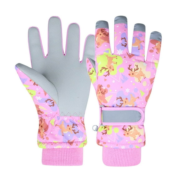 CYRBOKO Girls Gloves, Cotton Waterproof Thermal Cycling Skiing Gloves Pink Size 4-6 T