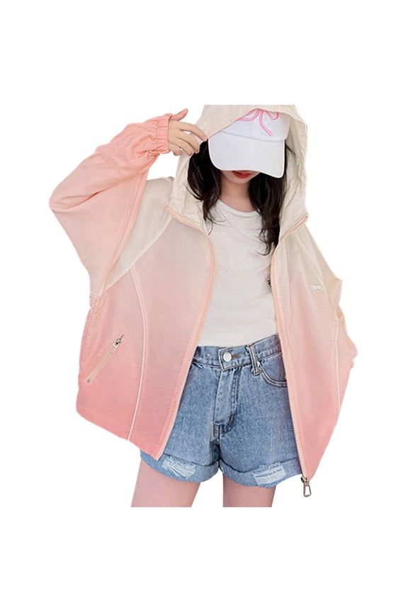 Girls' Gradient Sun Jacket, Summer Hooded UV Protective Thin Lightweight Coat Pink Size 12-13 T