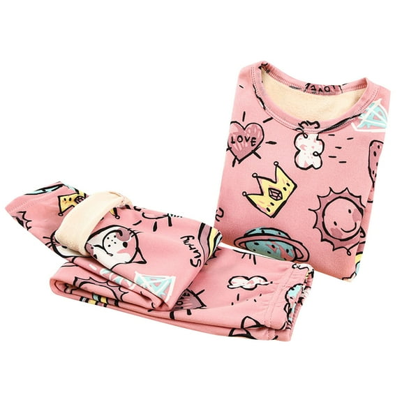 CYRBOKO Girls Graphic Pajama Sets, Stretchy Cotton Thermal Long Sleeve Winter Pajamas Red Size 7-9 T
