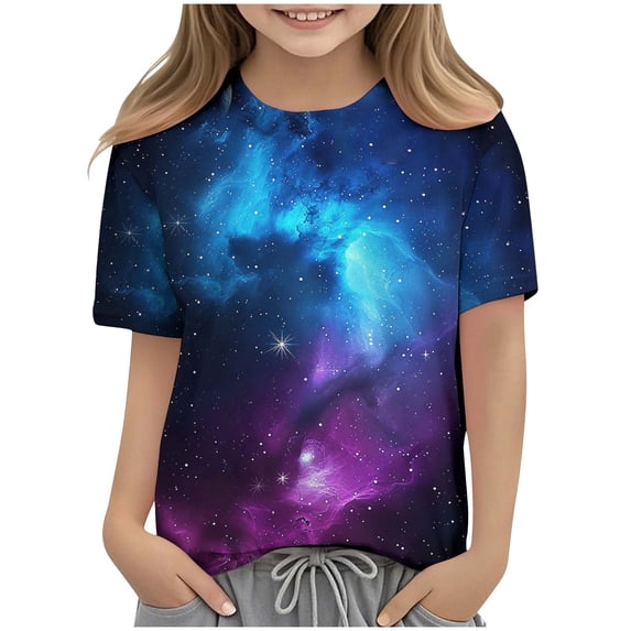 CYRBOKO Girls Graphic Tees, Short Sleeve Crewneck Gift Casual Summer T-shirts Multicolor Size 7-8 T