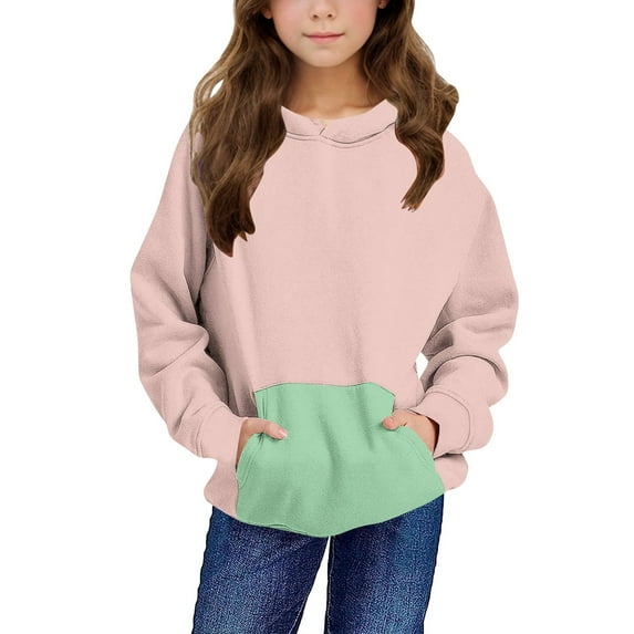 CYRBOKO Girls Hooddies, Comfy Autumn Casual School Pullover with Long Sleeve Pink Size 5-6 T