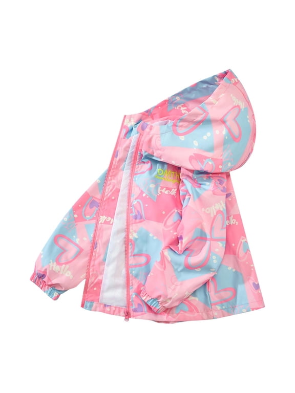 Girls Hooded Jackets, Cotton Lightweight Full-Zip Running Kids Outerwear Pink Size 3-14 T