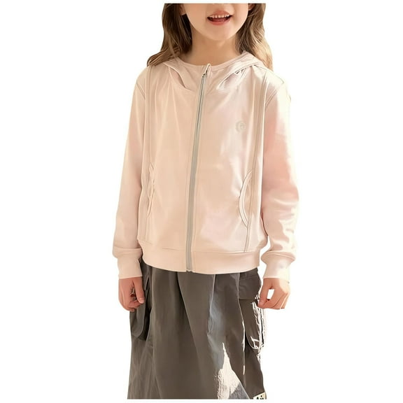 CYRBOKO Girls Hooded Jackets, Thermal Full Zip Cotton Outdoor Athletic Outerwear Pink Size 5-6 T