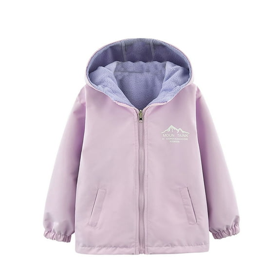 CYRBOKO Girls Hooded Jackets, Waterproof Windproof Zip up Long Sleeve Fall Outerwear Purple Size 7-8 T