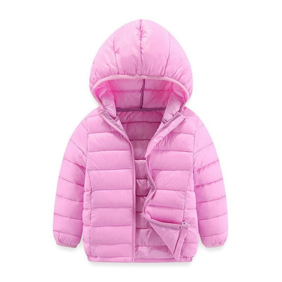 CYRBOKO Girls Hooded Puffer Jackets, Lightweight Long Sleeve Zipper Thermal Winter Clothing Pink Size 14-16 T