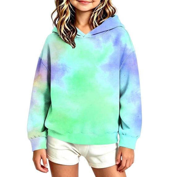 CYRBOKO Girls Hooded Sweatshirt, Casual Soft Tie Dye Long Sleeve Pullover Hoodies Green Size 5-6 T